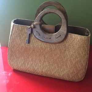 Fossil Wooden Wicker Handbag